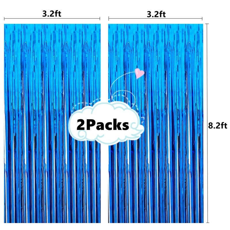 i-CHONY 2 Pcs 3.2ft x 8.2ft Shiny Blue Metallic Tinsel Foil Fringe Curtains Photo Booth Backdrop for Birthday Wedding Holiday Celebration Bachelorette Party DÃ©cor - Image 2